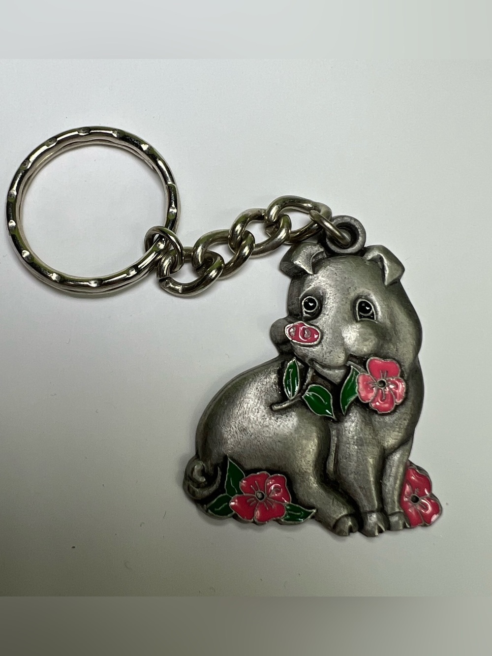 Vintage Rawcliffe Pewter Pig Keychain - 1986 P. Davis Signed